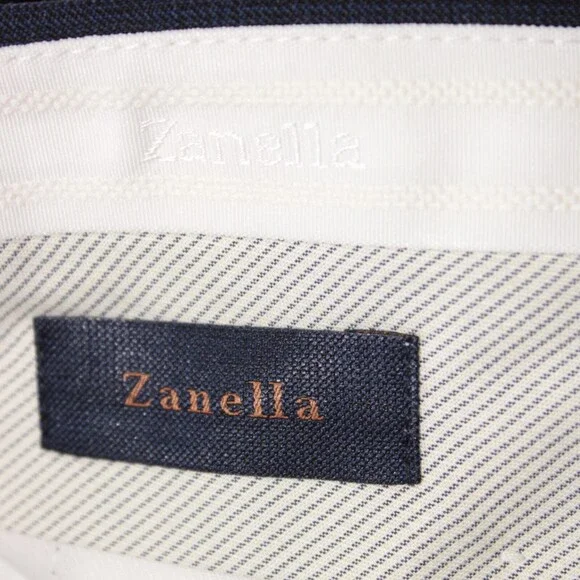 Zanella NWT Stretch Dress Pants Size 36 US Curtis In Subtle Blue Plaid 100% Wool